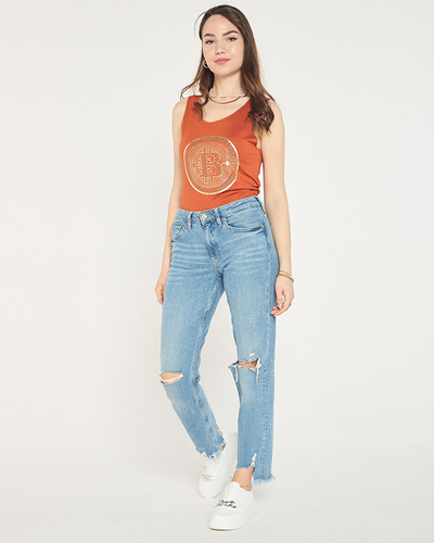 Top femme imprimé camel doré - Vêtements
