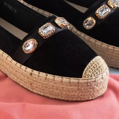 Espadrilles noires pour femmes avec cristaux Fenenna - Chaussures