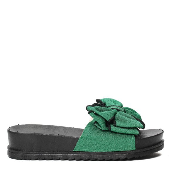 Zielone klapki z kokardką Marjorie- Obuwie