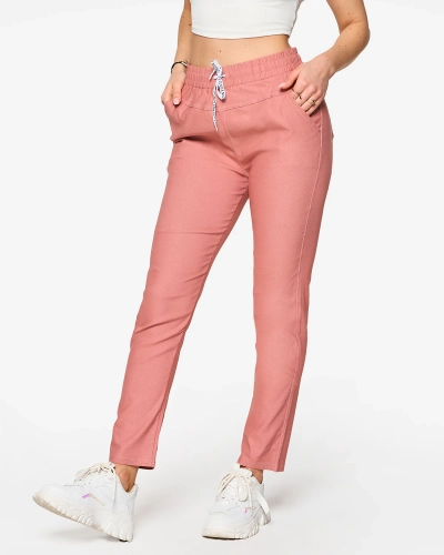 Pantalon droit pour femme en tissu rose PLUS SIZE- Clothing