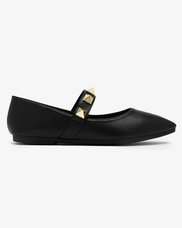 Ballerines noires à talon plat avec clous Dejika - Chaussures