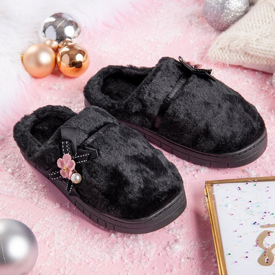 Pantoufles noires avec décorations Flower Power - Chaussures 1