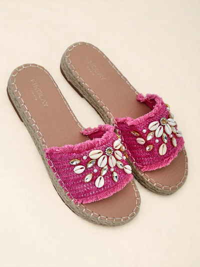 Claquettes pour femmes Royalfashion Callista Fuchsia sur plateforme avec coquillages