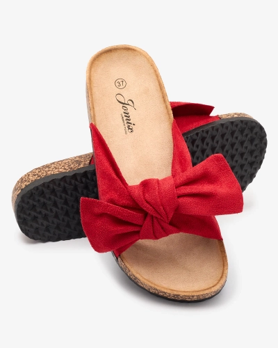 Tongs rouges pour femme avec nœud Rofdoo- Footwear