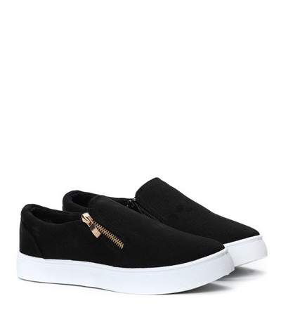 Czarne slip on z suwakiem- Obuwie