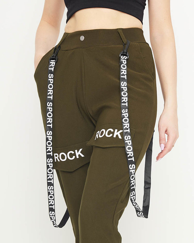 Pantalon cargo pour femme vert foncé avec bretelles - Vêtements
