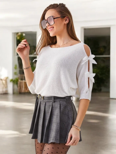 Royalfashion Pull en acrylique pour femmes avec des manches décoratives et des nœuds