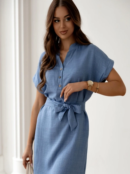Mini-robe Royalfashion pour femme à manches courtes et encolure boutonnée