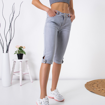 Pantalon denim femme 3/4 gris - Vêtements