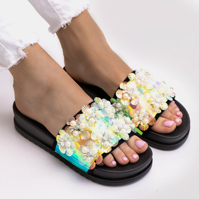 Sandales compensées femme noires à embellissements Maurelle - Chaussures