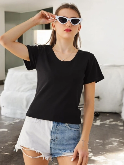 T-shirt en coton pour femmes Royalfashion avec dentelle dans le dos