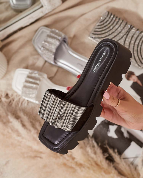 Pantoufles noires pour femmes avec zircone cubique Emkoy - Footwear