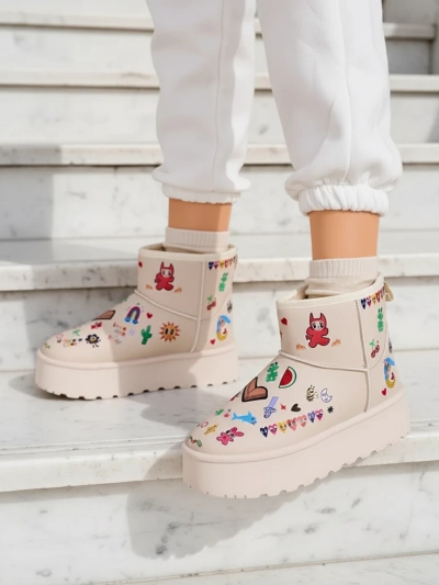Royalfashion Des bottes de neige courtes pour femmes avec des autocollants Hanaga