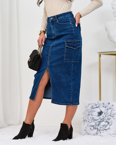 Royalfashion Jupe femme en denim bleu marine avec boutons