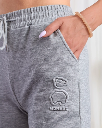 Royalfashion Pantalon de survêtement en coton pour femme gris avec ours en peluche
