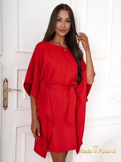 Élégante Robe Rouge Athena à Manches Longues