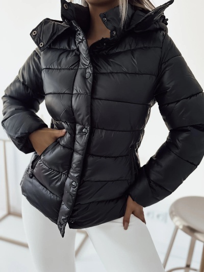 Royalfashion Veste matelassée noire à capuche pour femme
