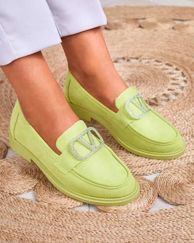 Royalfashion Mocassins pour femmes vert citron avec ornement Fogras