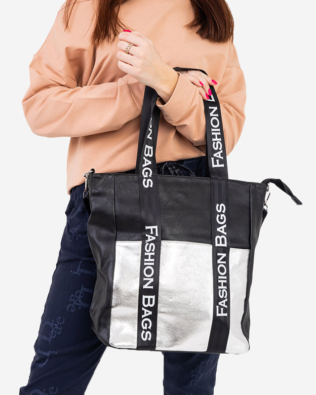 Sac cabas noir et argenté à rayures sportives - Accessoires