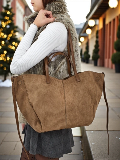 Sac à main shopper pour femmes en daim écologique avec petit sac en cuir écologique inclus 2en1 Elinea