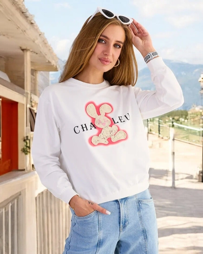 Royalfashion Sweat-shirt en coton à imprimé fin pour femme