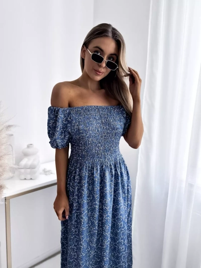Robe midi à fleurs pour femme bleu - Vêtements