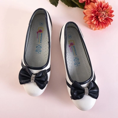 Ballerines enfant blanc et bleu marine avec nœud Portia - Chaussures