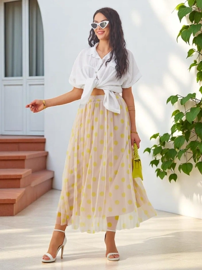 Jupe midi Royalfashion pour femmes en viscose avec tulle à pois