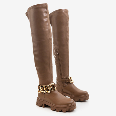 Boots femme marron clair avec chaîne Potelia - Chaussures