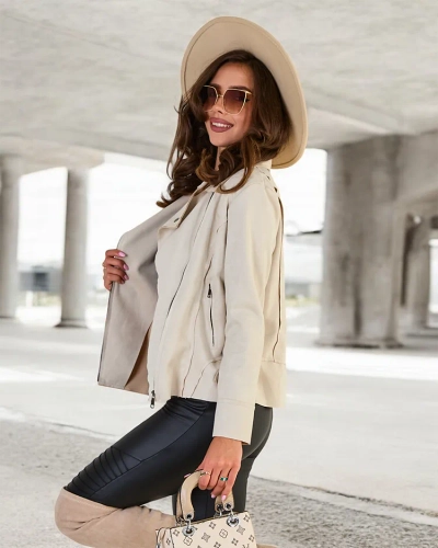 Royalfashion Veste en peau de bélier éco-suède pour femme avec poches
