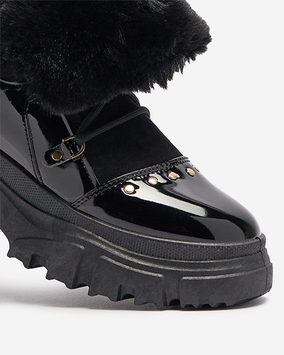Bottes de neige noires à lacets pour femmes Fentes- Footwear