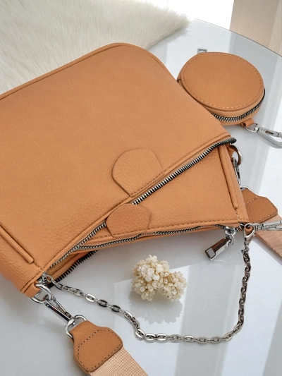 Torebka damska Aurora Multi z ekoskóry jasny brąz łańcuszek zip