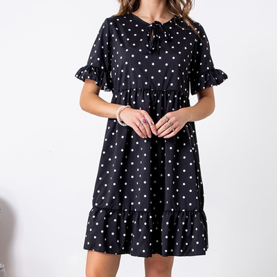 Mini-robe noire à pois pour femme - Vêtements