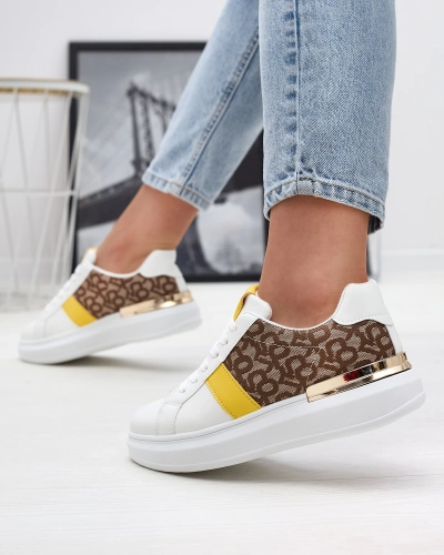 Royalfashion Chaussures de sport pour femmes blanches et marron Mlysio