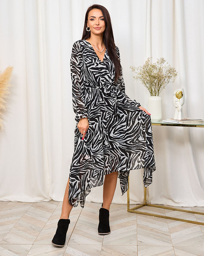 Royalfasion Robe longue pour femme noire et blanche avec imprimé tendance