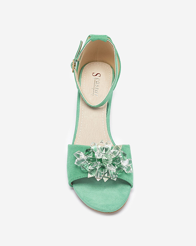 Sandales vertes pour femmes sur tige avec cristaux décoratifs Cerosso- Footwear