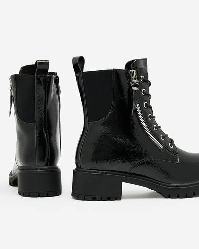 Royalfashion Black eco leather patent leather women's bagger boots Gaddaxa