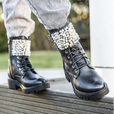 OUTLET Bottines noires avec perles Mais - Chaussures