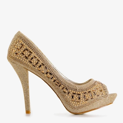 OUTLET Escarpins en brocart doré pour femmes sur une épingle avec zircone cubique Inda - Chaussures