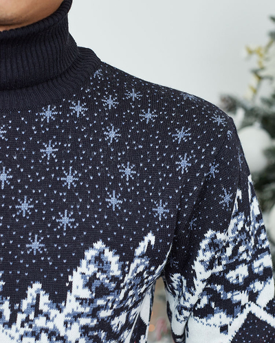 Royalfashion Pull à col roulé homme Noël bleu marine