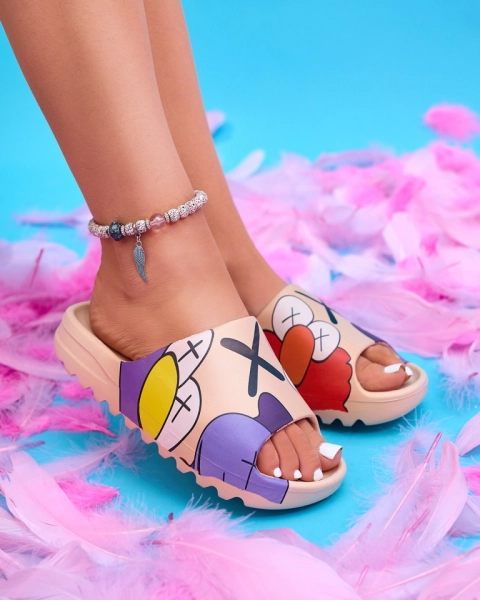 Chaussons pour femmes en caoutchouc beige avec imprimé Pfizz - Footwear