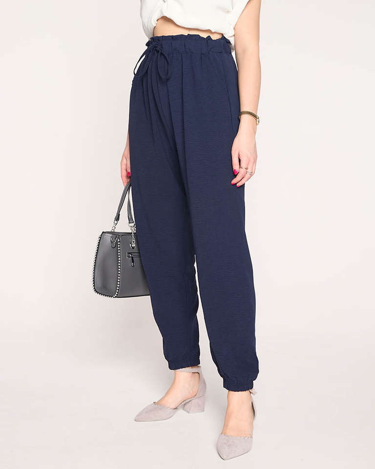 Pantalon en tissu pour femme de couleur bleu marine GRANDE TAILLE