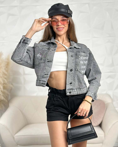 Royalfashion Veste en jean pour femme avec lettrage