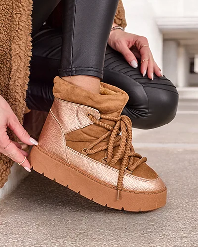 Royalfashion Bottes de neige à lacets pour femmes Iniuc