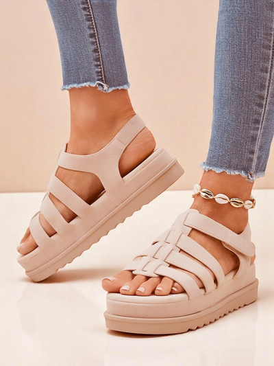 Sandales Royalfashion - Caligae Beige Daim sur Plateforme - Idéales pour l'Été et le Printemps