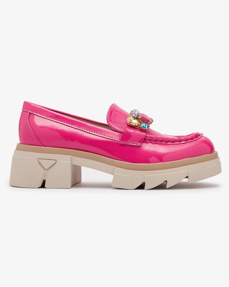 Mocassins fuchsia laqués avec pierres colorées Sarix - Chaussures