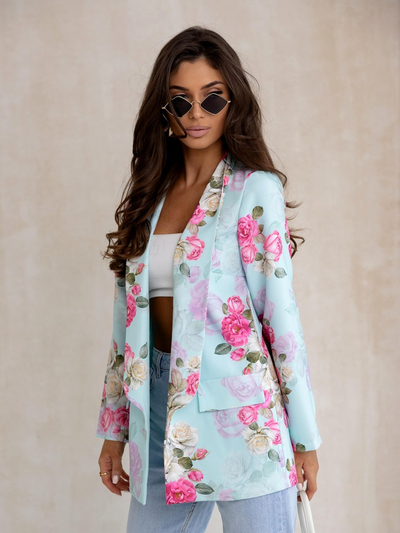 Royalfashion Veste femme sans fermeture avec fleurs roses