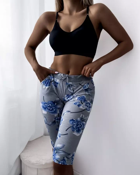 Short 3/4 femme gris à motif fleuri - Vêtements