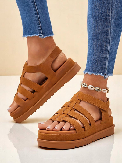 Sandales pour femmes Callista Camel sur plateforme Royalfashion cuir écologique