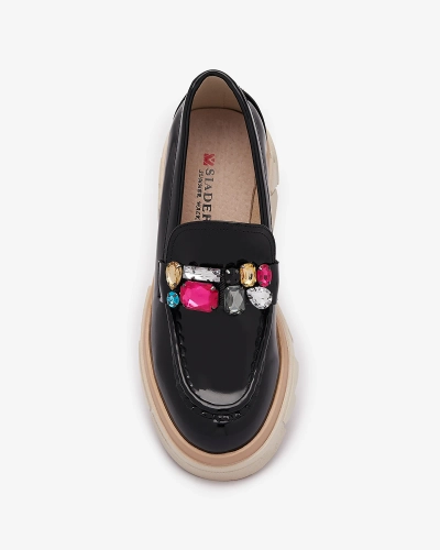 Mocassins noirs laqués avec pierres colorées Sarix - Footwear